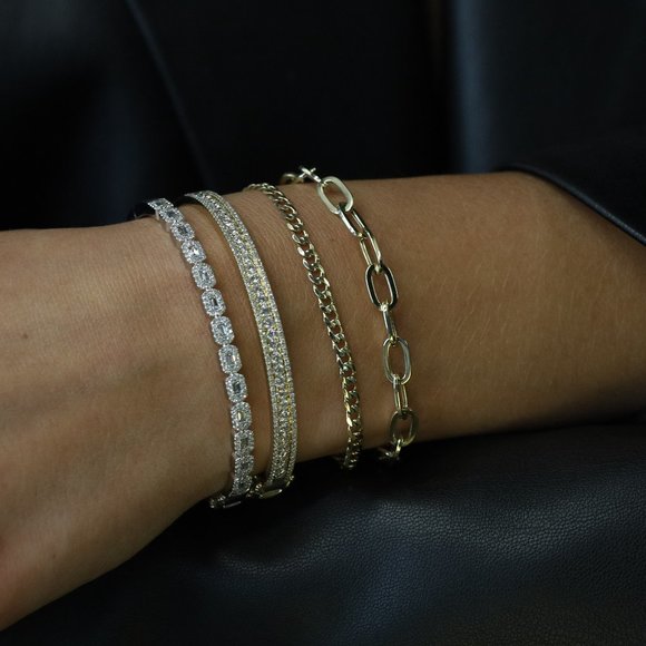 Rachel Koen Baguette Round Cut Diamond Bangle 14K White Gold 0.86Cttw - Picture 2 of 7